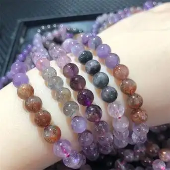 天然渐变色极光23紫钛单圈手串时尚水晶饰品能量手链diy散珠批发