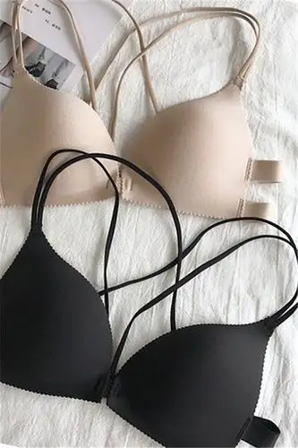 秋冬韩版港味纯色前搭扣交叉肩带聚拢无钢圈文胸吊带抹胸内衣女潮