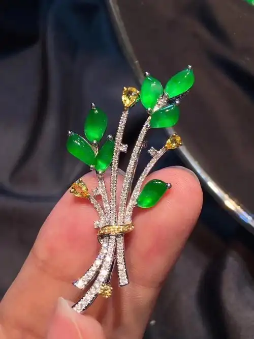 胸针天然货翡翠玉老坑玻璃正阳翡翠缅甸钻石颈饰