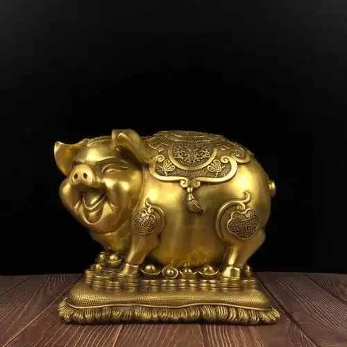 杨铜记纯铜猪元宝金钱猪金猪摆件家具办公客厅工艺品摆件厂家批发