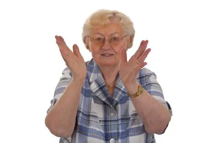 欢呼,老年,女人,鼓掌,隔绝,白色背景,背景