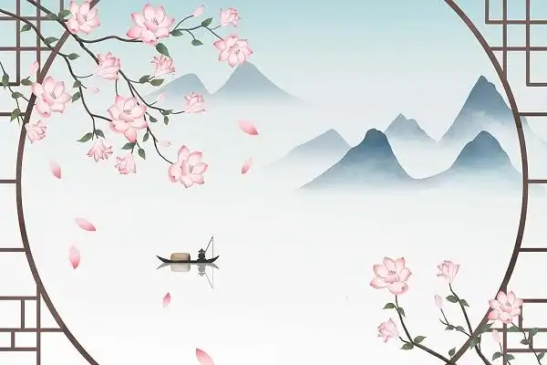 手绘古风花玉兰花古风边框插画海报背景古风中国风花