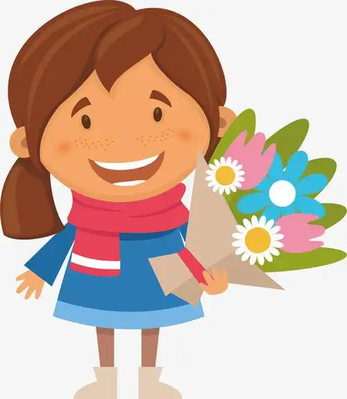 矢量手绘送花女孩