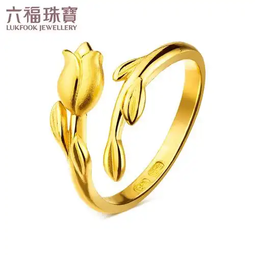 六福珠宝郁金香时尚足金黄金戒指女开口戒计价gmgtbr0006