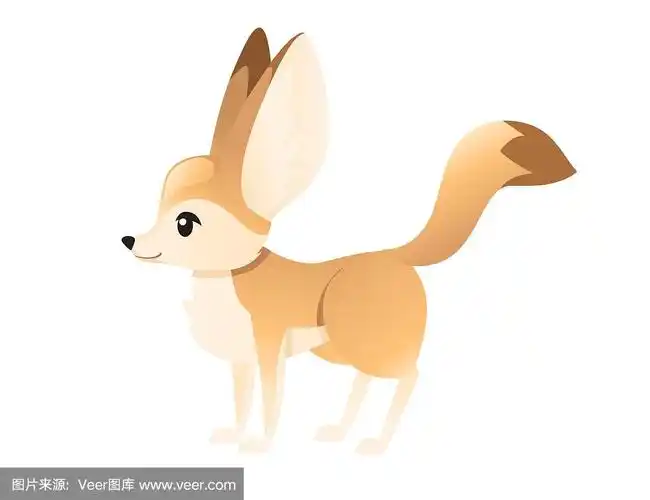 可爱的耳廓狐狸平面矢量插图卡通动物设计白色背景侧视图