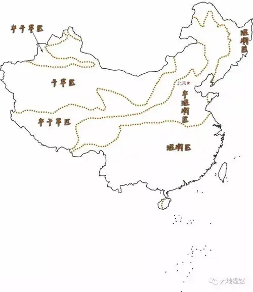 全国干湿区划及界线示意图|制图-公子羽/大地理馆