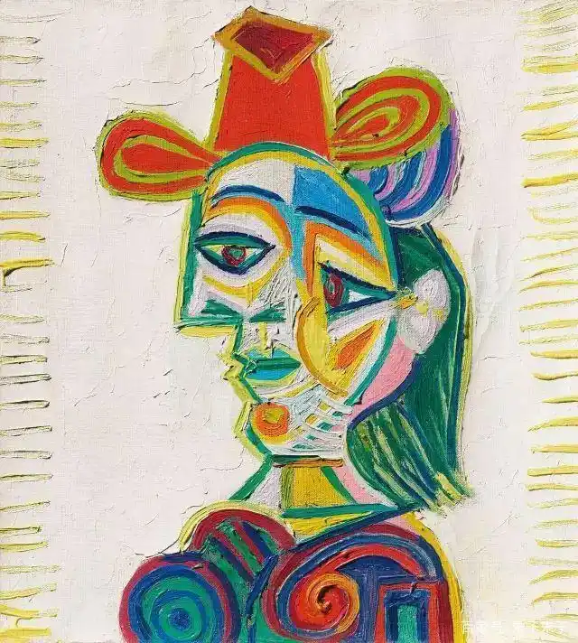 在与毕加索相恋期间,毕加索创作了一系列色彩艳丽的半身肖像.