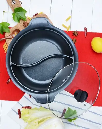 乐扣乐扣不锈钢复底不粘汤锅鸳鸯锅火锅带玻璃盖27cm