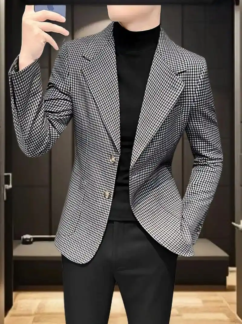 千鸟格痞帅西装单件!#品质男装 老板们整套任你选,这款千鸟格 - 抖音