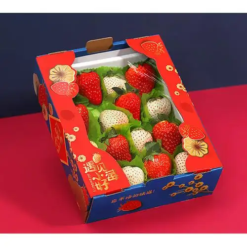 新春草莓包装盒丹东奈雪奶油白草莓新年通用创意手提礼品盒空盒子