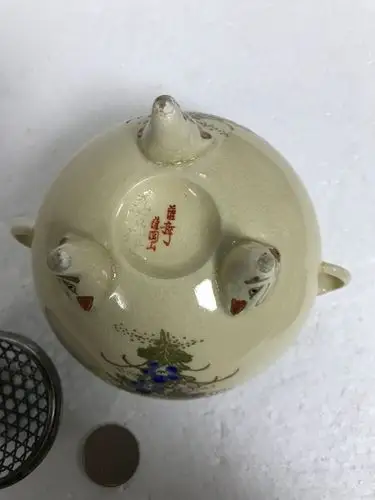 010日本回流萨摩烧纯银盖香炉