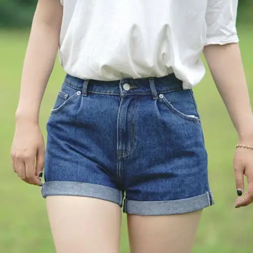 清仓特惠欧洲站夏装女装欧货时尚高腰超短蓝色牛仔五分阔腿短裤