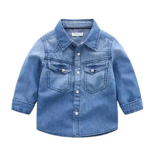 七色王国男童衬衫牛仔蓝春秋上衣小童2021新款童装儿童秋装宝宝衬衣男