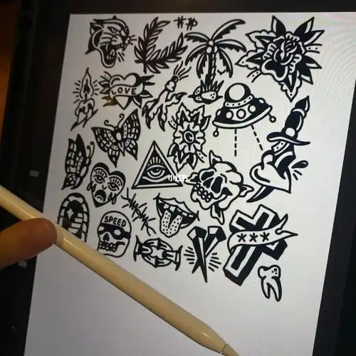 稿oldschool黑白欧美小图拼接花臂花腿必备