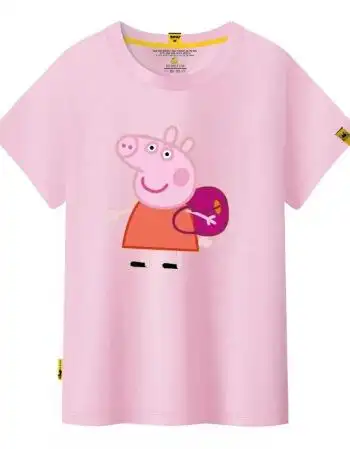 亲子装母女父子佩琪小猪佩奇衣服短袖t恤衫夏装2018新款潮全家装 粉色