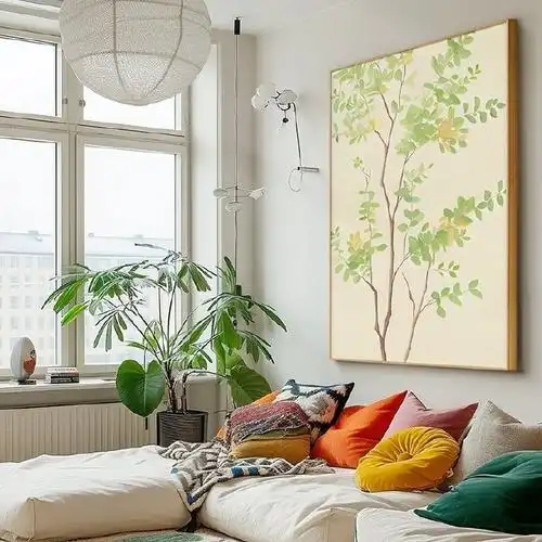 墙蛙原木风客厅装饰画沙发背景墙卧室大幅艺术壁画奶油风玄关挂画