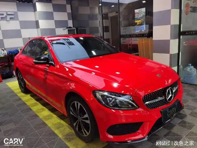 卡孚改色膜奔驰c200高光法拉利红