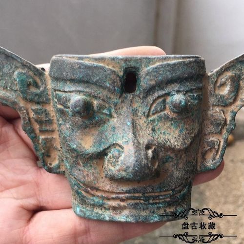 古玩杂项收藏三星堆铜纵目面具青铜面具摆件包老老物件老铜器收藏
