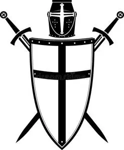 武昌起义军十字军的徽章,盔甲头盔和剑照片