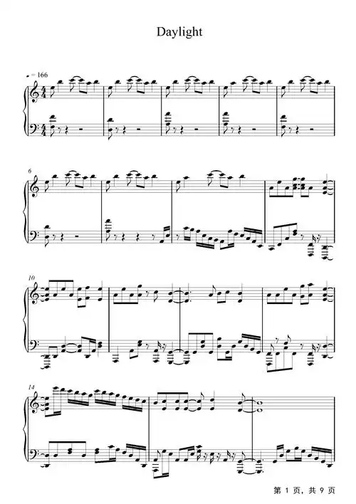 daylight钢琴谱_sachiko_c调_流行钢琴谱五线谱独奏谱_钢琴谱|钢琴