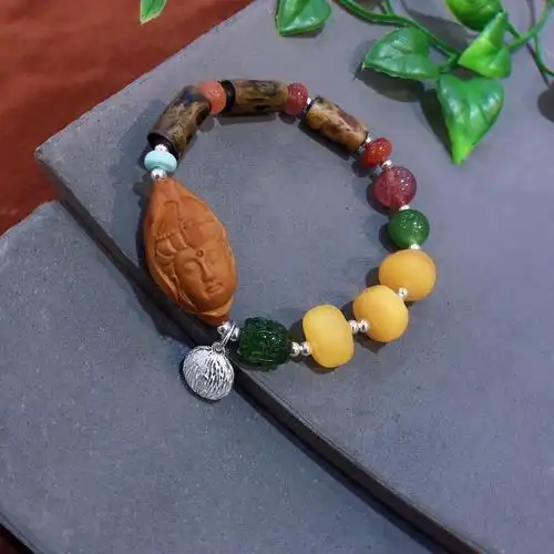 百寻银南风知我意手链天然橄榄核蜜蜡手串创意手链