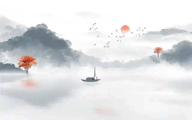 意境山水画水墨山水古风山水插画古风中国风唯美山水风景水墨插画