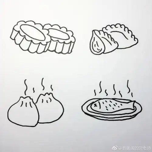 一组餐桌上的美食简笔画大家都能get到哦欢迎大家收藏转发