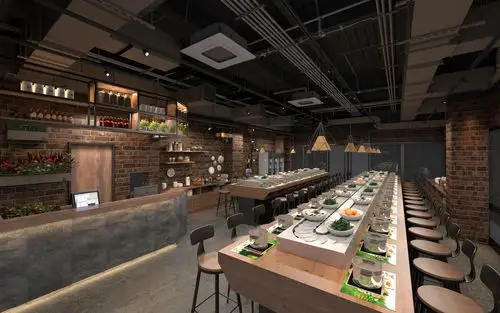 效果图旋转小火锅店