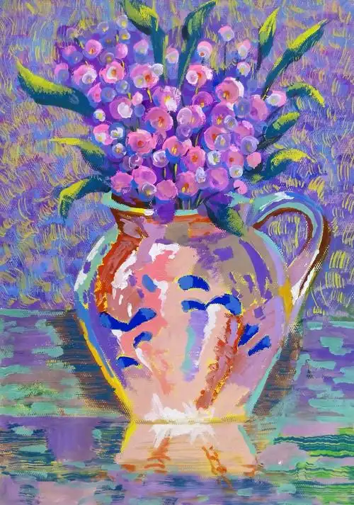 水粉《静物紫花》