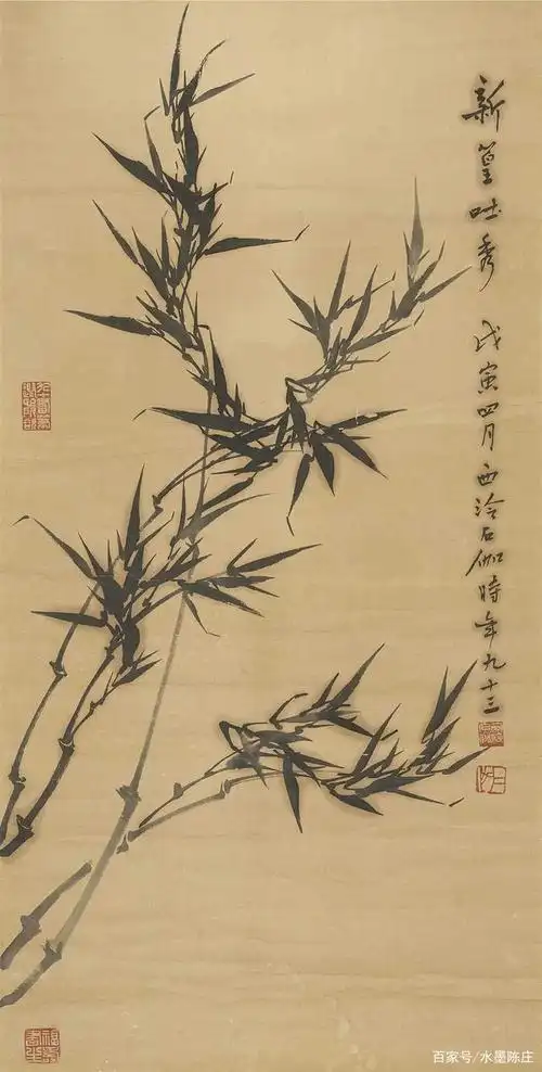 申石伽先生擅长画竹,他笔下的竹子有迎风飘逸的动态之美,潇潇洒洒