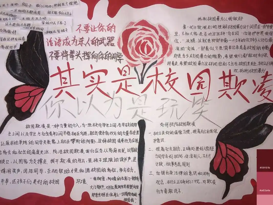 关于反对校园暴力的手抄报 参加了学校的手抄报评比,获得了一等奖