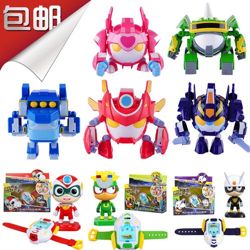 开心宝贝花甜小粗心超人机器人车侠儿童变形发光发声人偶摆件玩具