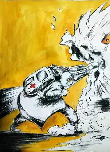 ↘曙光书画美术老师王卓玉作品:痛击病魔