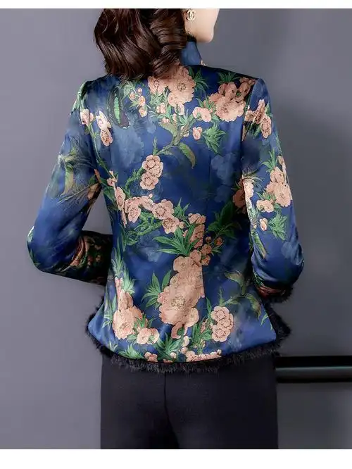 麦魅雅 女士唐装小棉袄冬款香云纱夹棉棉衣女高端洋气中国风棉服短款