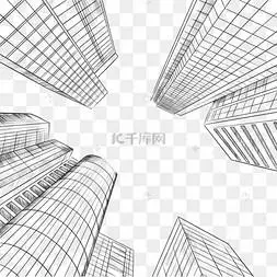 仰视图素描风格建筑线条画图案