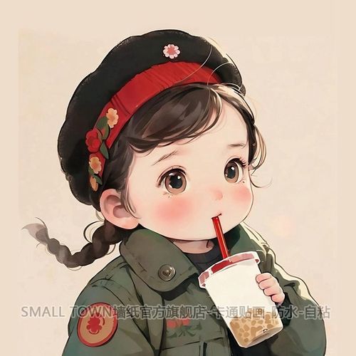 复古风可爱胖嘟嘟奶茶女孩贴画车贴墙贴行李箱电脑贴补丁贴装饰贴