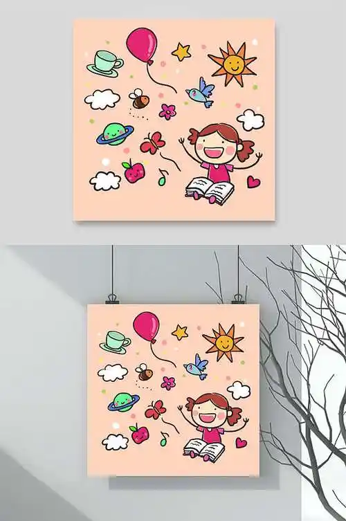 创意卡通小学生儿童矢量素材