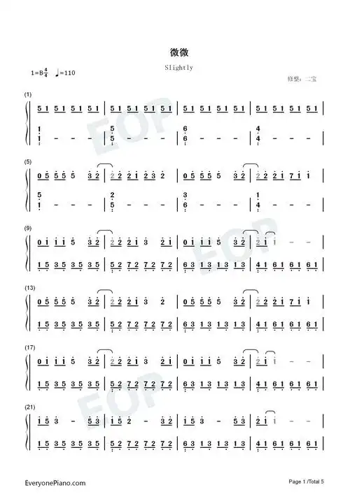 微微-完整版双手简谱预览1-钢琴谱文件(五线谱,双手简谱,数字谱,midi