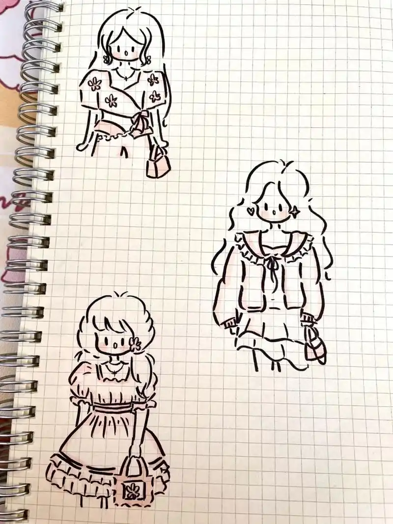 简约时装小女孩简笔画03 简单易上手简笔画小人儿|手帐素材03