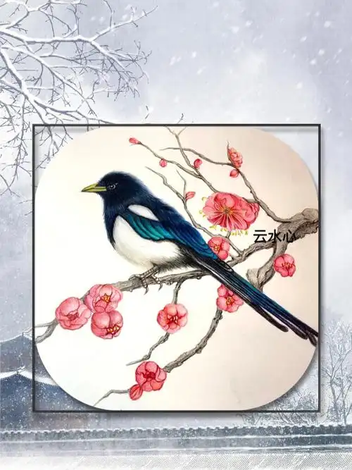 彩铅原创画喜鹊梅花