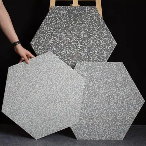 卧室地砖水磨石六角砖客厅阳台六边形仿古砖高级灰瓷砖工业风>800_800