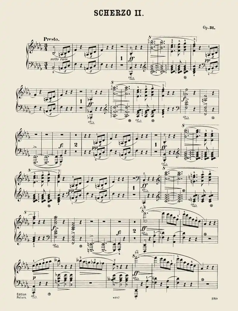 肖邦 降b小调第二谐谑曲 op.31 #古典音乐 #五线谱  - 抖音