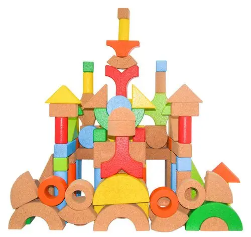 幼儿园环保保安全托软木积木100件儿童建构区彩色建构