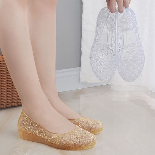 居家凉鞋中老年女式轻便凉鞋经典网红包头凉鞋透气防滑水晶塑料鞋