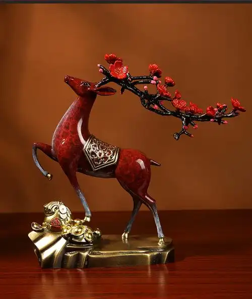 礼亿源 《一鹿有财》梅花鹿全铜摆件发财鹿麋鹿家居客厅办公桌公司