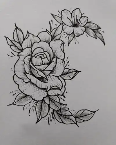 一支玫瑰花纹身图案简笔画