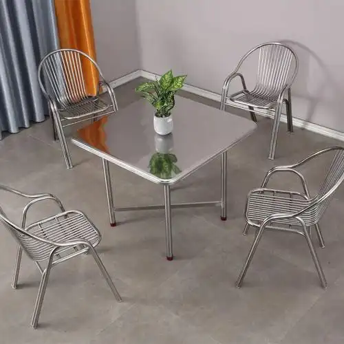 工业风不锈钢方桌八仙脚可调节桌面正方形桌子家用加厚压边小方桌