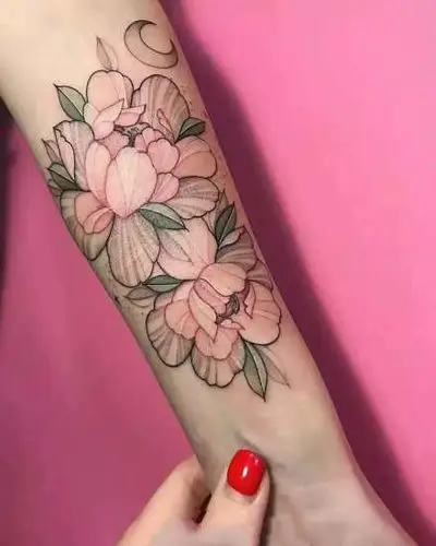 好看的女生粉彩色牡丹花纹身图案第3页