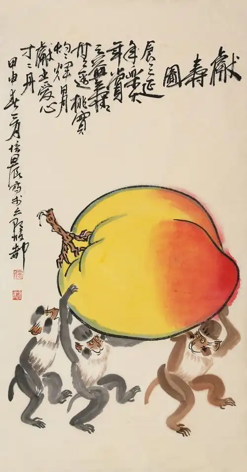 名家徐培晨字画三尺竖幅手绘精品书画写意动物猴名人国画作品收藏纯