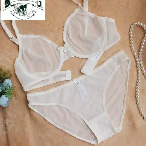 hlcoman小芬超薄文胸性感透明透视大胸显小套装有钢圈超薄内衣女薄款